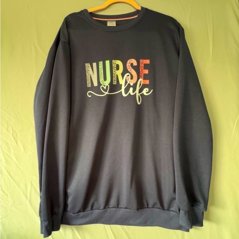 Womens “Nurse Life” Graphic Sweatshirt Navy Blue Size XXL Loungewear Cozy